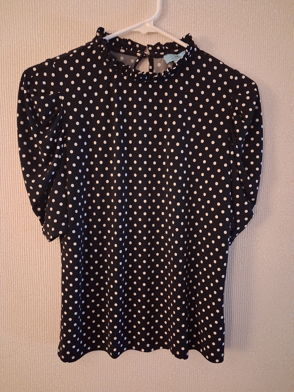 CeCe Black Blouse with White Polka Dots Womens Sz Xs